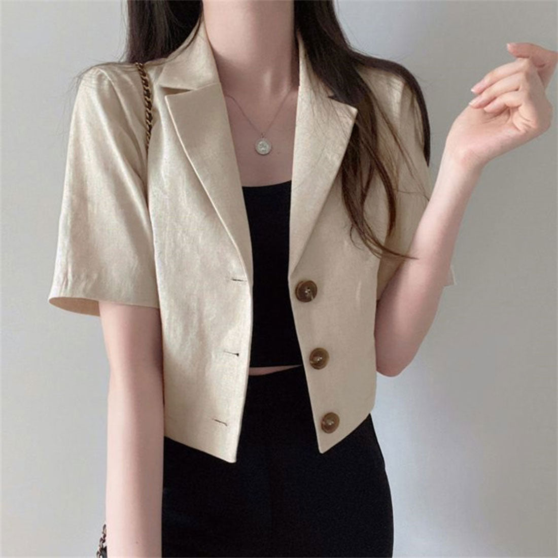 プライベートビーチ privatebeach 麻ライクショート丈テーラージャケット (ブラック) ブラック