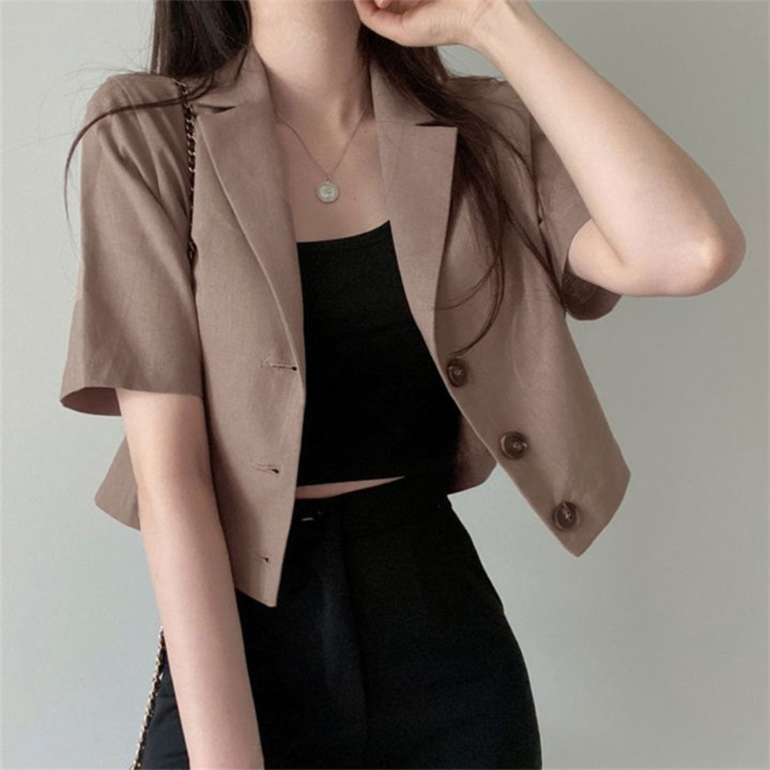 プライベートビーチ privatebeach 麻ライクショート丈テーラージャケット (ブラック) ブラック