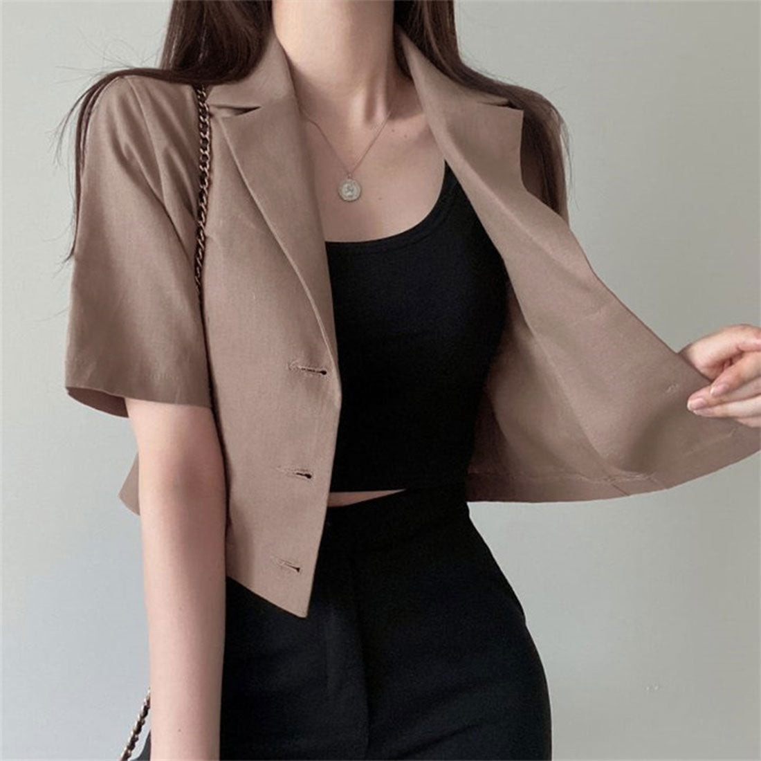 プライベートビーチ privatebeach 麻ライクショート丈テーラージャケット (ブラック) ブラック