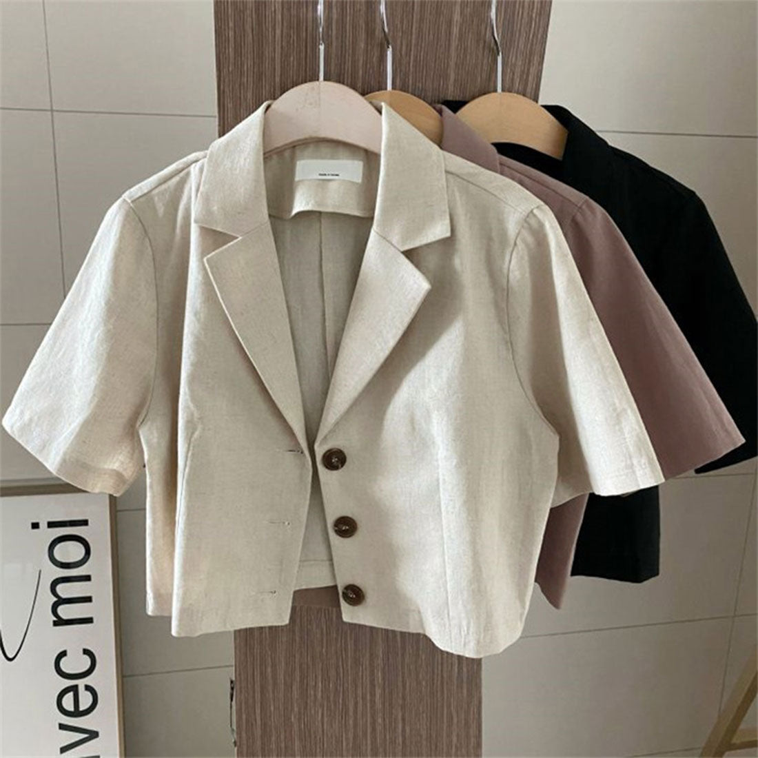 プライベートビーチ privatebeach 麻ライクショート丈テーラージャケット (ブラック) ブラック