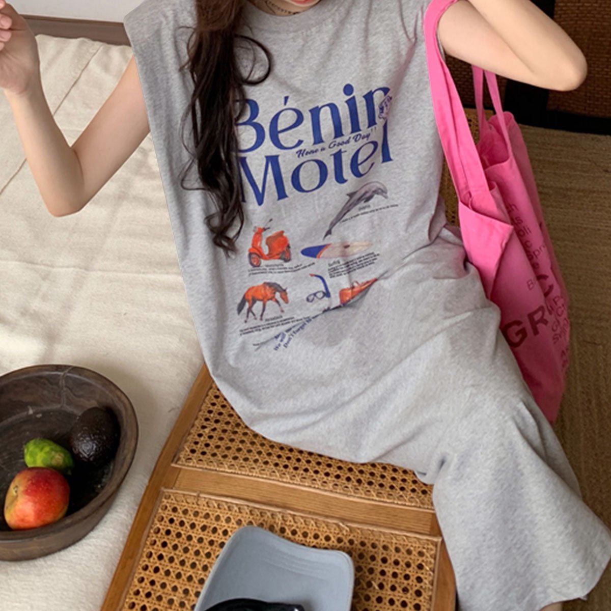 Private Beach privatebeach Logo Print French Sleeve T-Shirt Dress