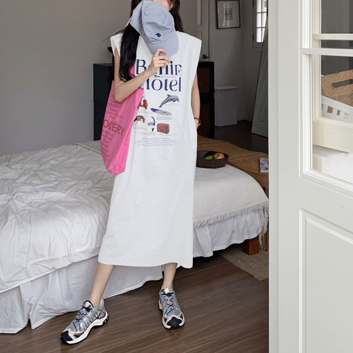 Private Beach privatebeach Logo Print French Sleeve T-Shirt Dress