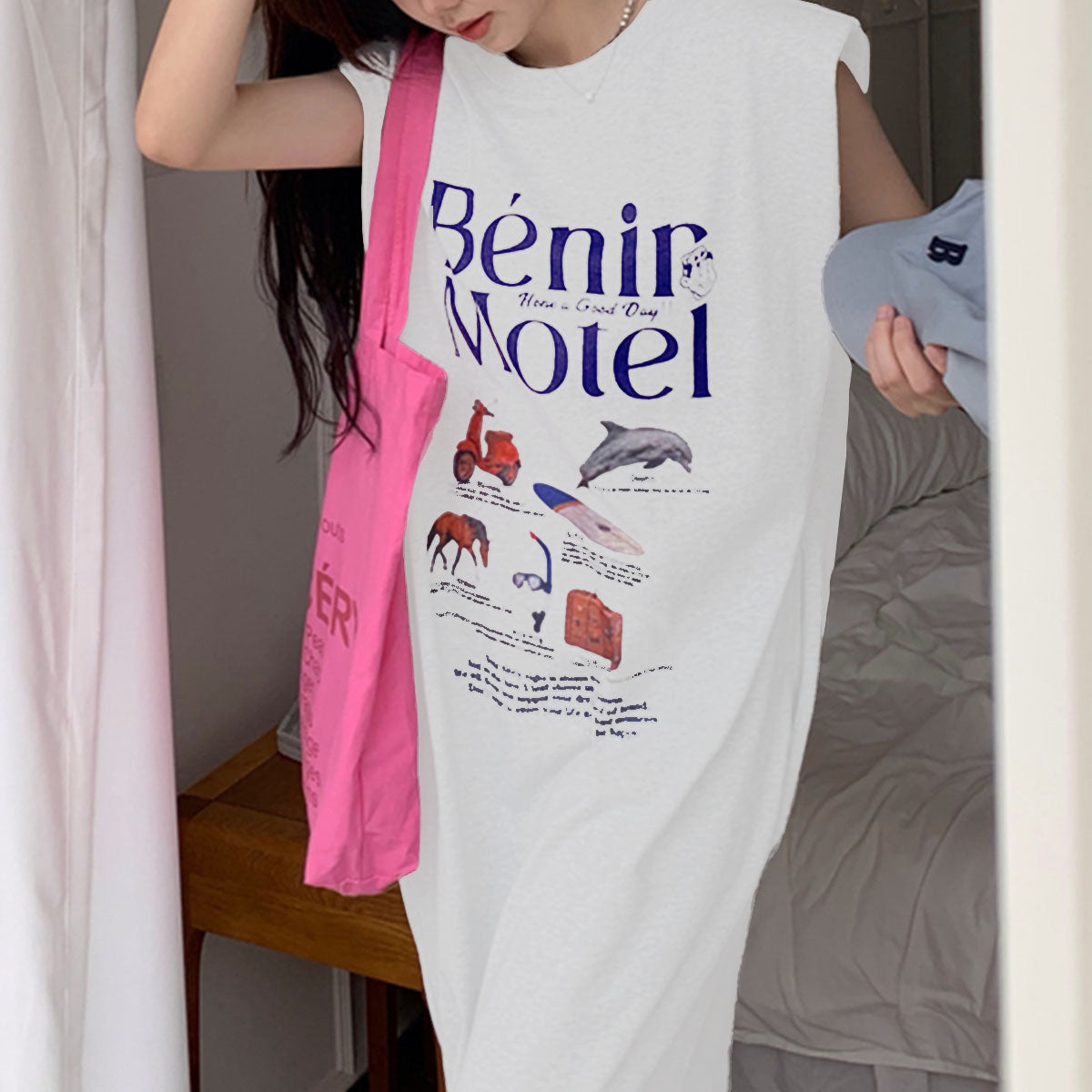 Private Beach privatebeach Logo Print French Sleeve T-Shirt Dress