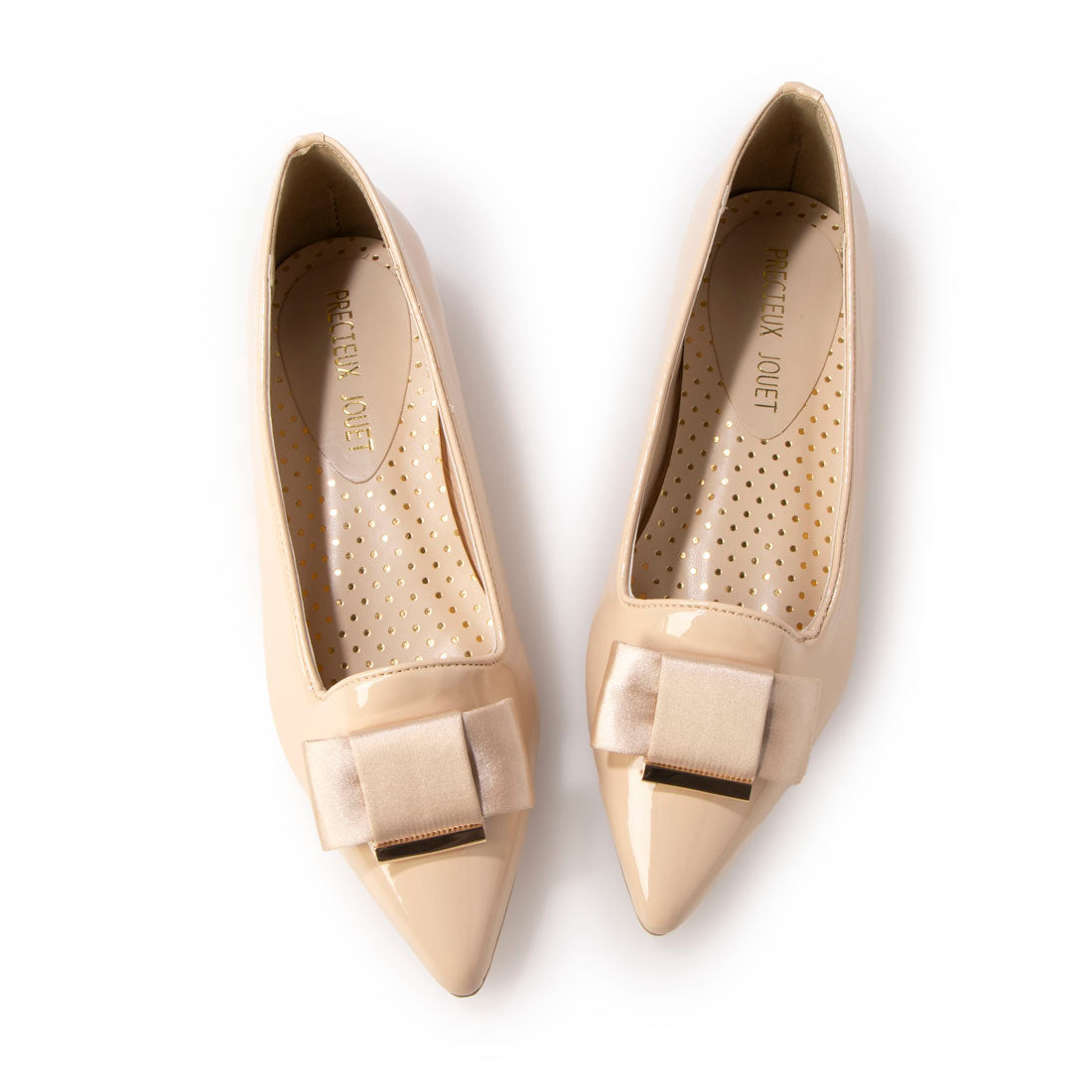 プレシュウ ジュエ PRECIEUX JOUET ポインテッドトゥリボンパンプス 043PJ,ベージュ