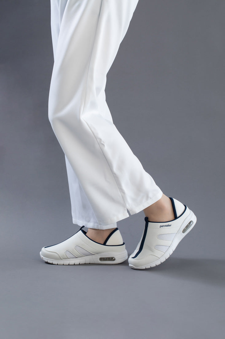 ピュアウォーカー pure walker レディース スニーカー 2wayスリッポン PW1501 ナースシューズ シンプル 病院 軽量 歩きやすい (ネイビー) ネイビー