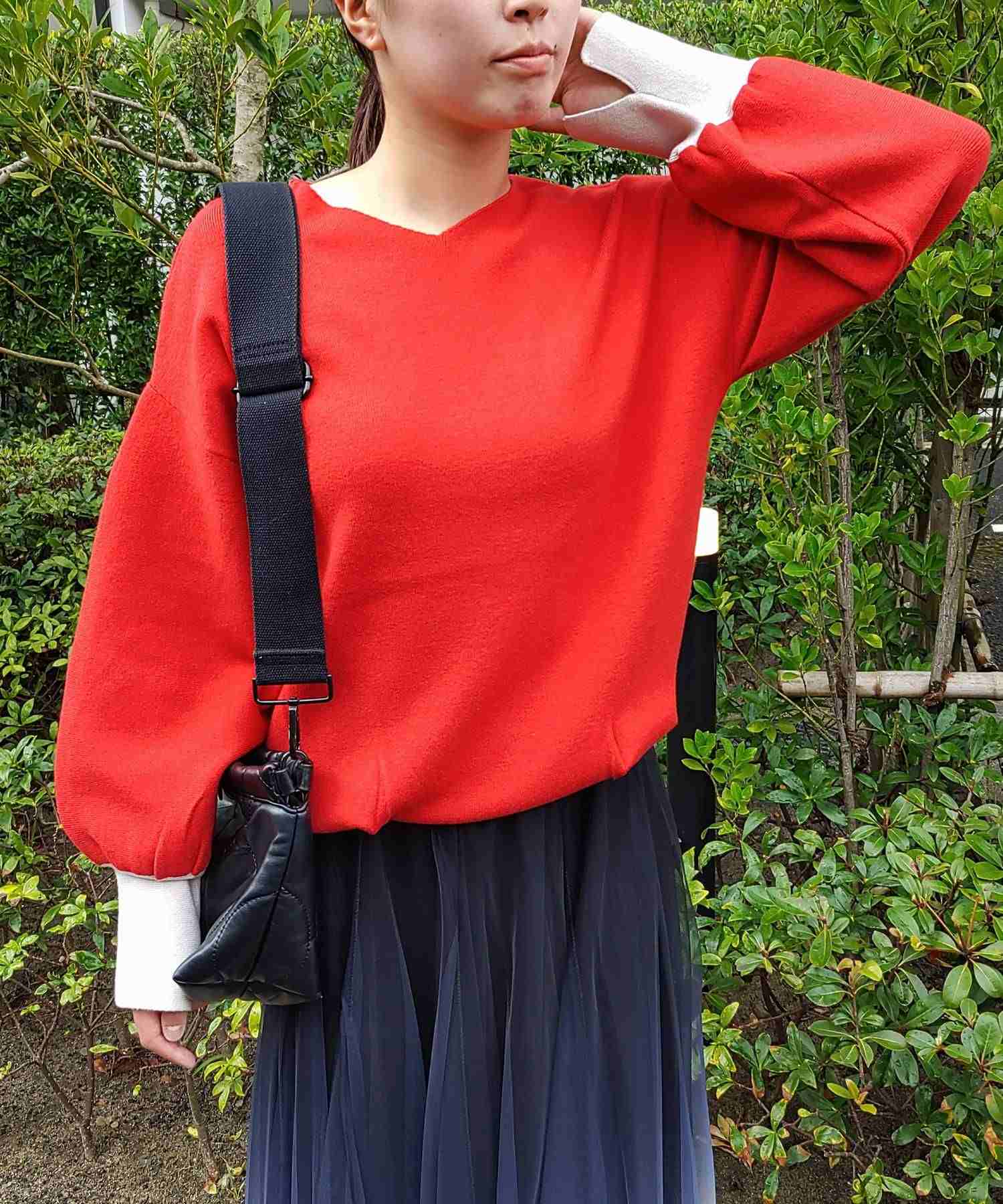 キュー Q 2wayバルーン袖ニット,レッド