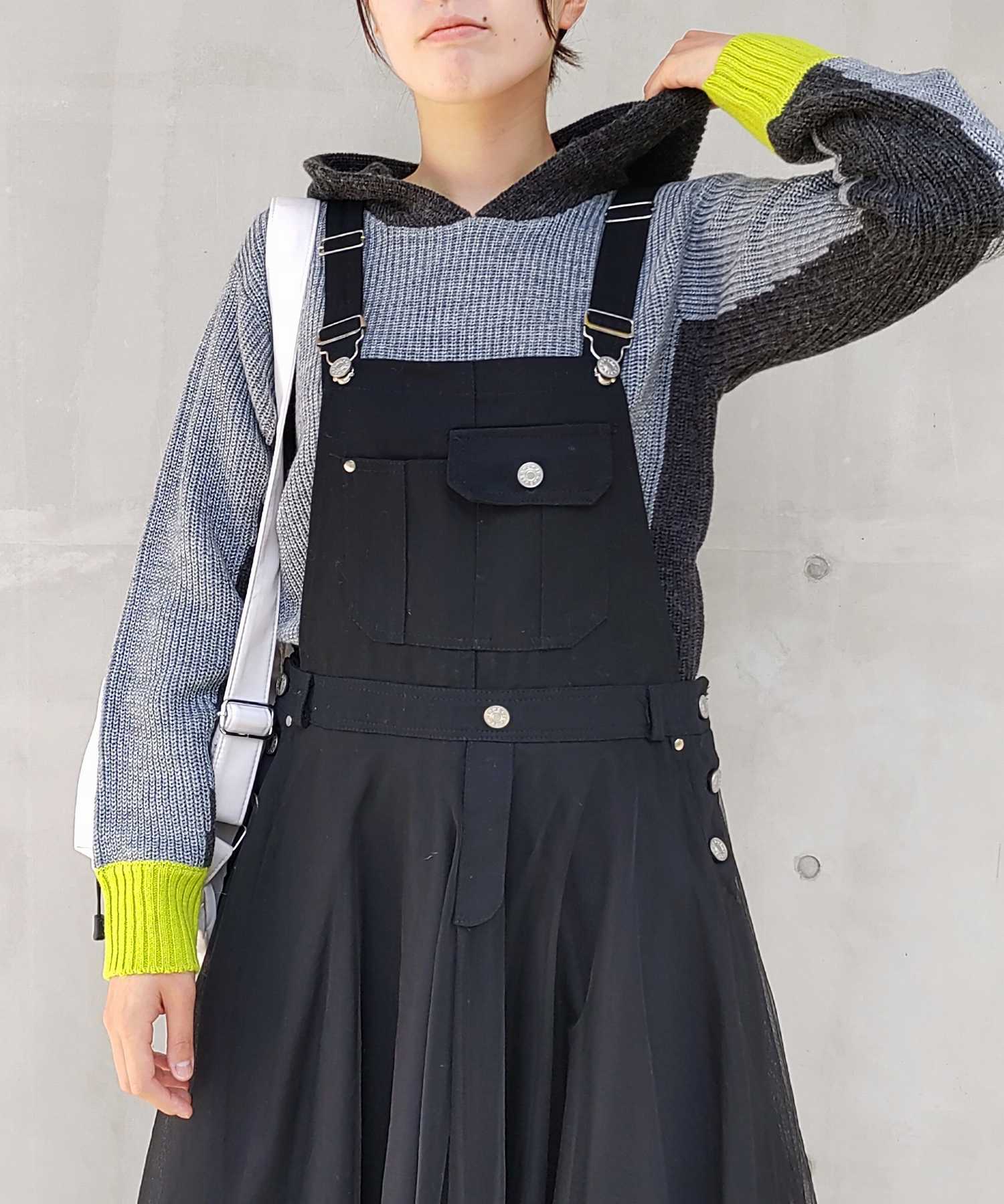 キュー Q 配色フーディーニットパーカー,ライトグレー