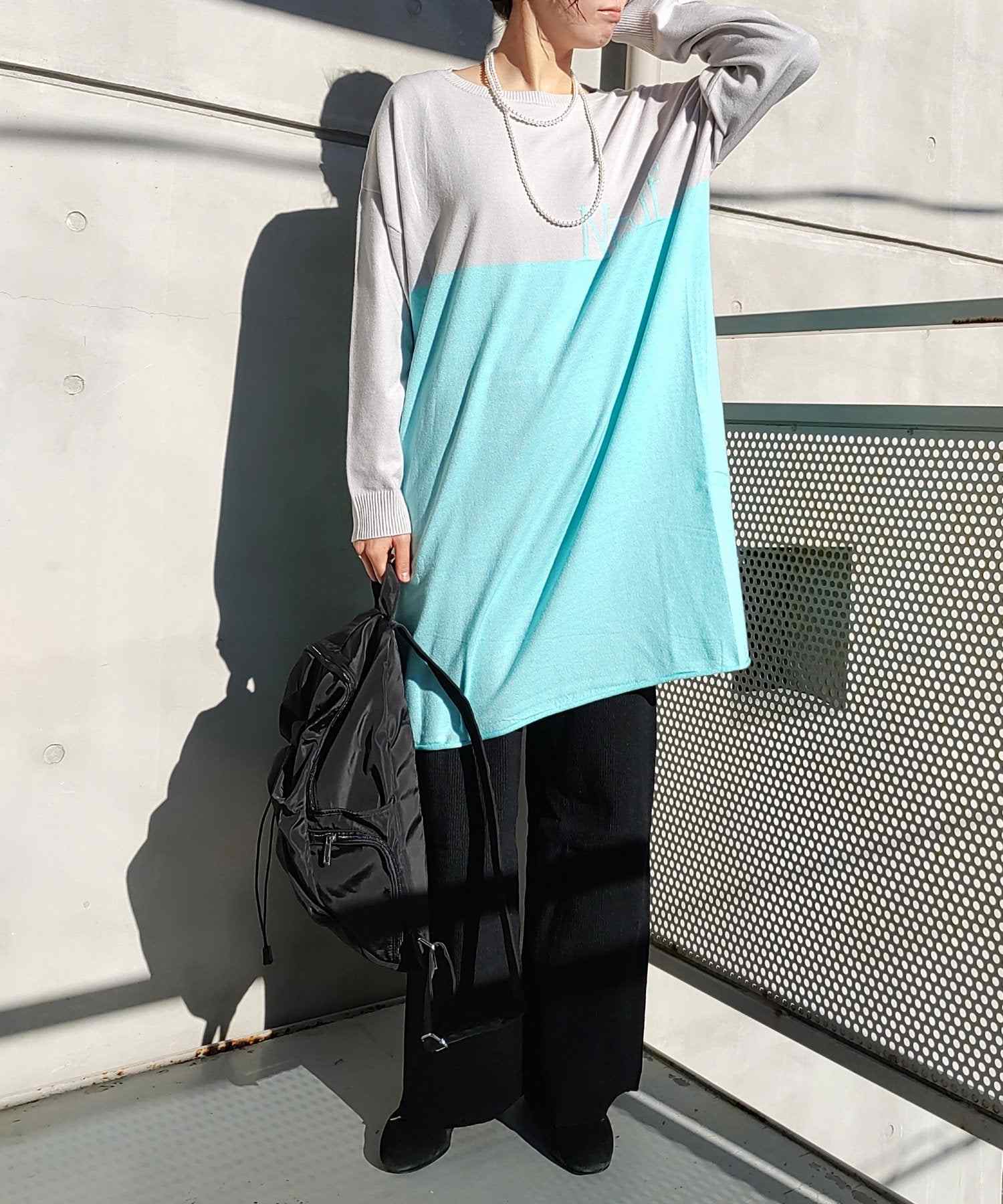 キュー Q バイカラーロゴニット (ミント) ミント