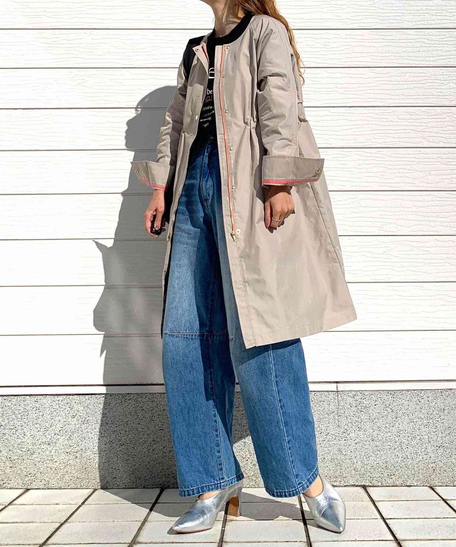 キュー Q ノーカラードット釦コート