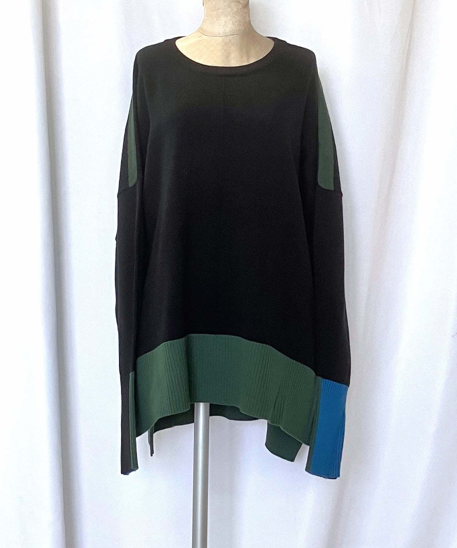 キュー Q 配色ボックスシルエットニット (チャコールグレー) チャコールグレー