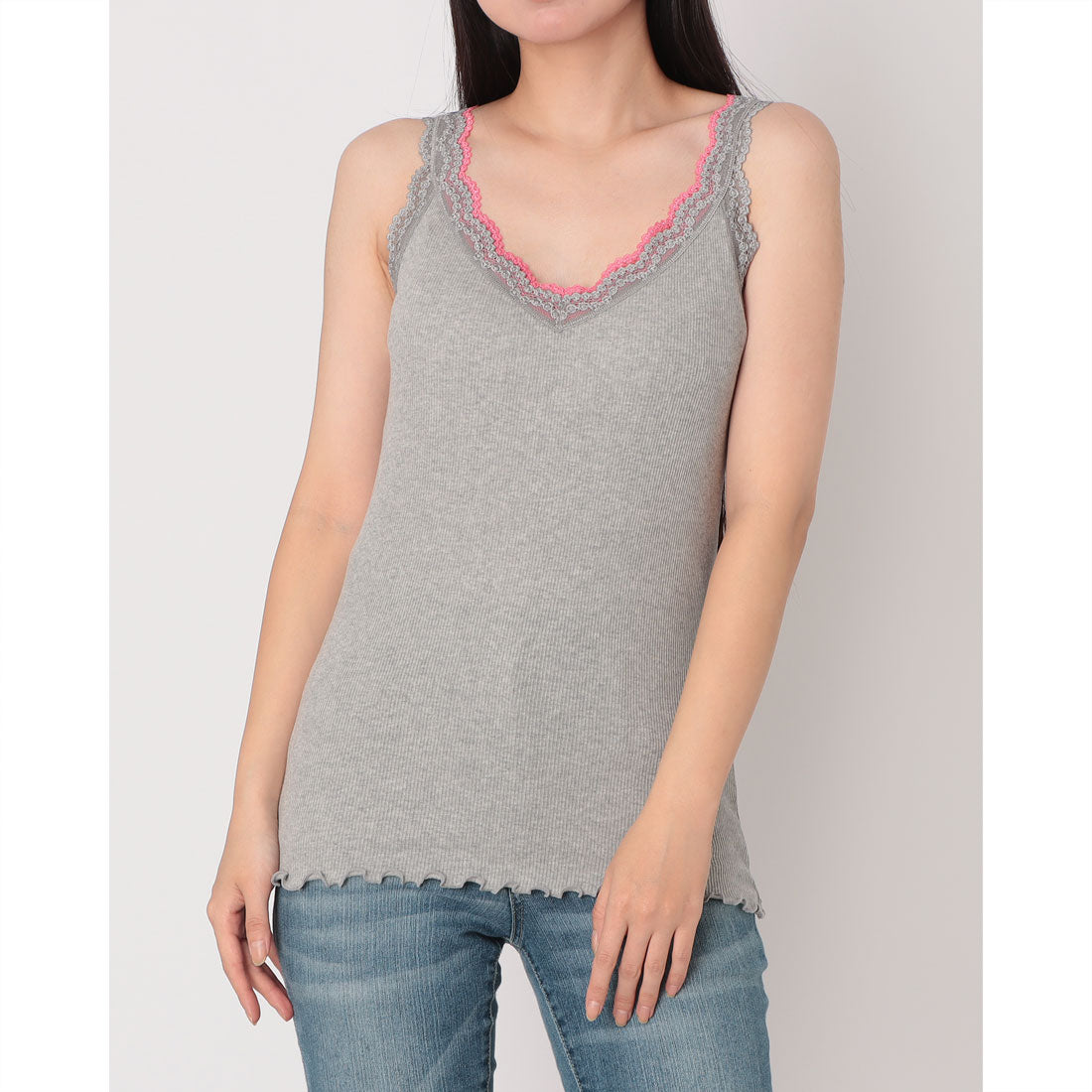 キュー Q バイカラーテレコタンク (ライトグレー) ライトグレー