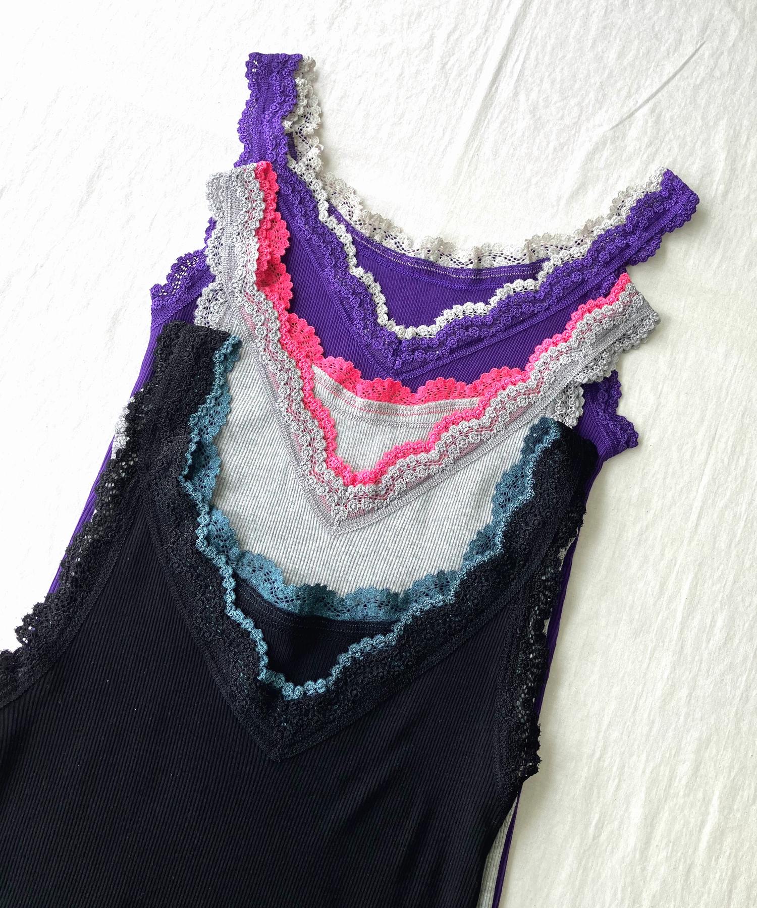 キュー Q バイカラーテレコタンク (ライトグレー) ライトグレー