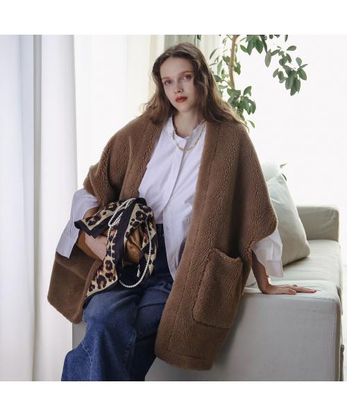 クチューム QTUME QTUME ケープ 24516 テディライク ボア×スウェード (12/キャメル) 12/キャメル