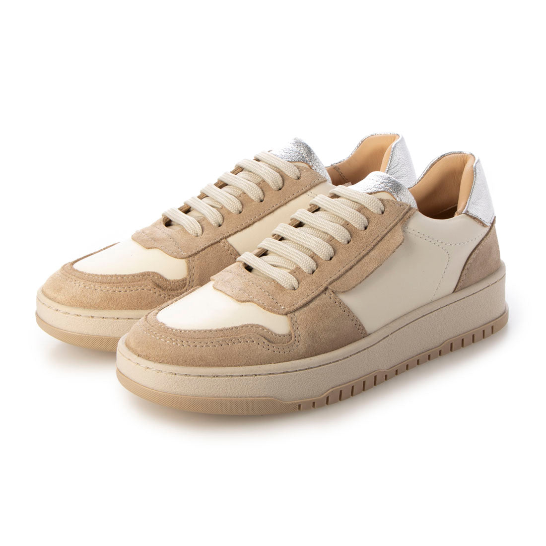 クシェリ QUSHELI 異素材コンビレースアップスニーカー