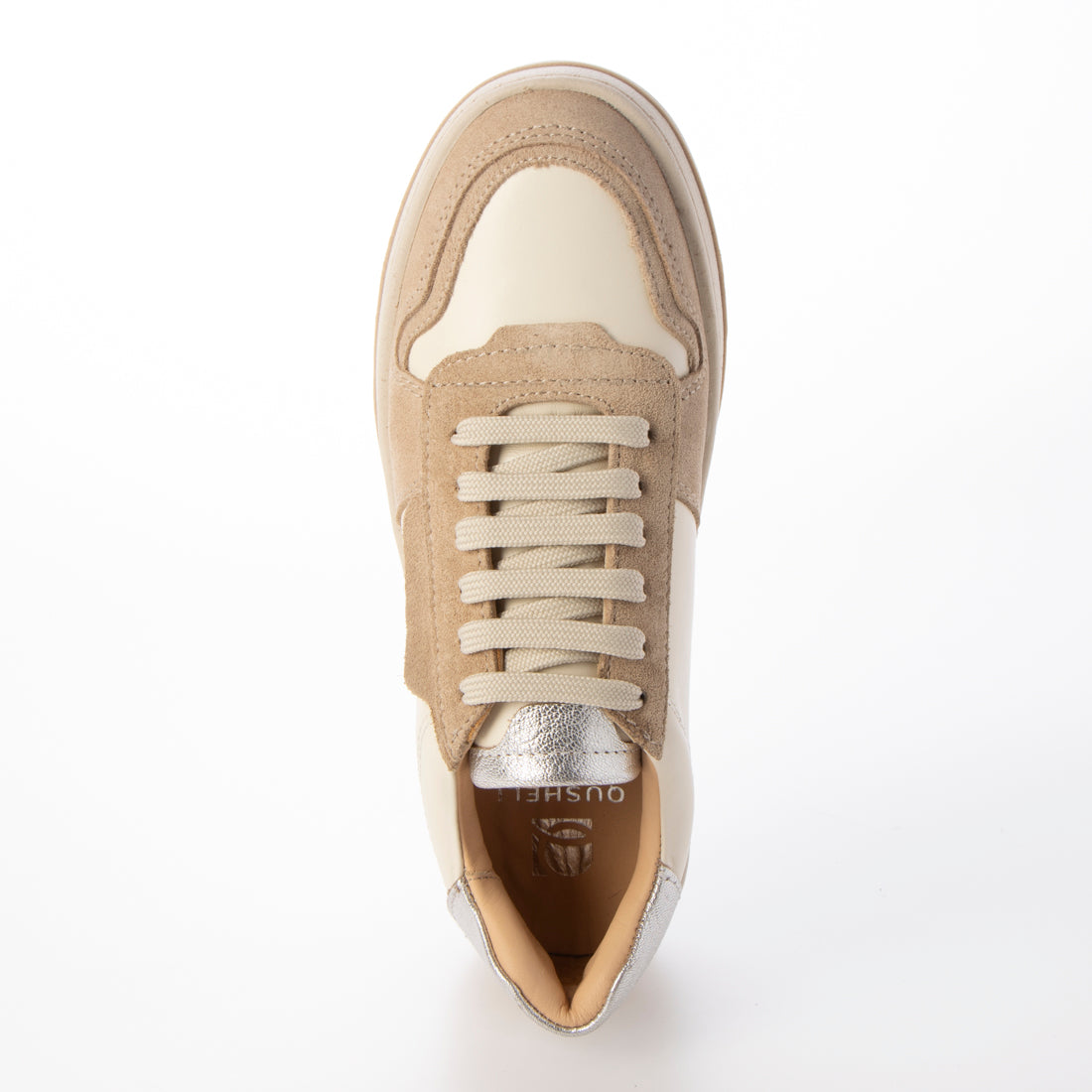 クシェリ QUSHELI 異素材コンビレースアップスニーカー