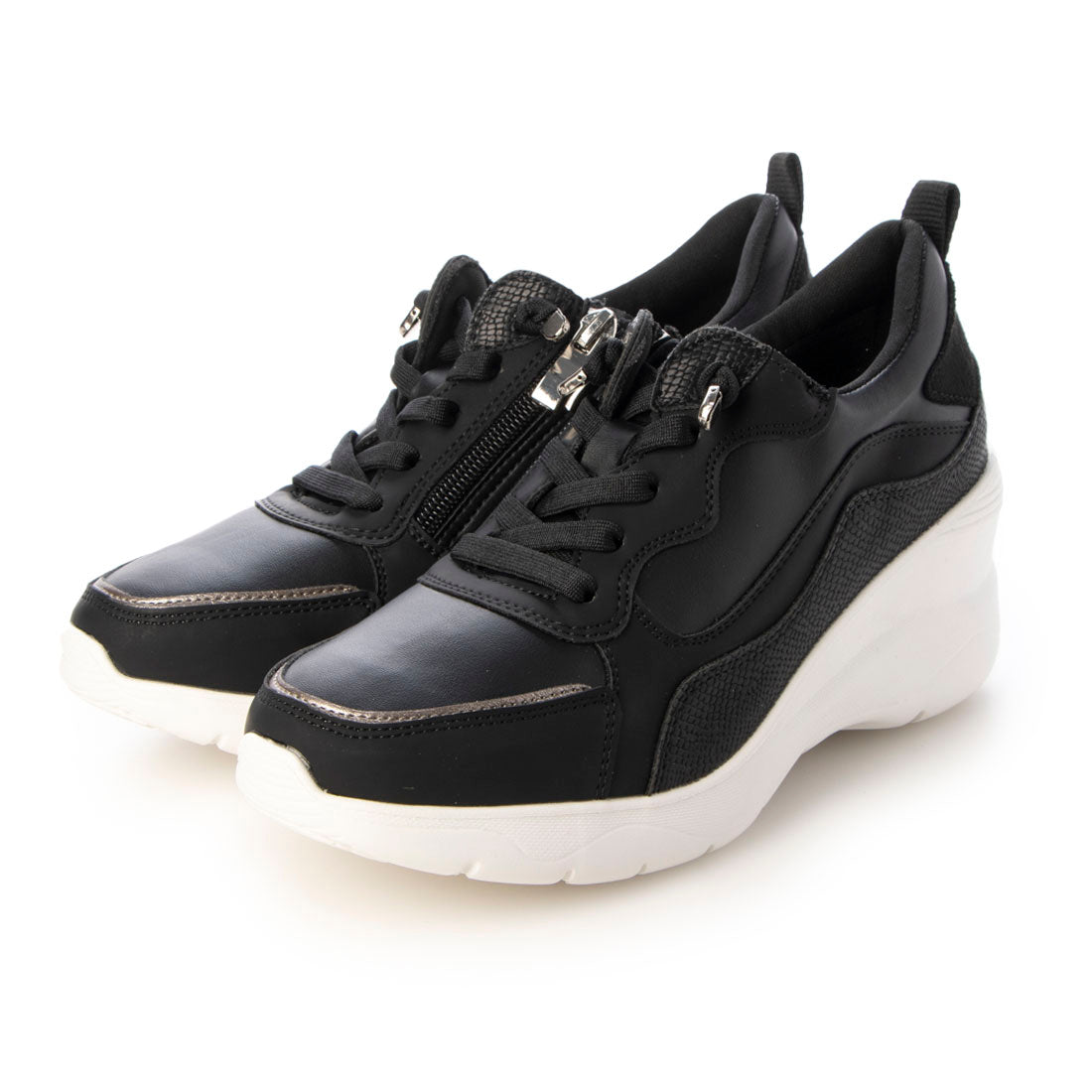 ラウンドアバウト Round About ヒールアップスニーカー (ブラックコンビ) ブラックコンビ