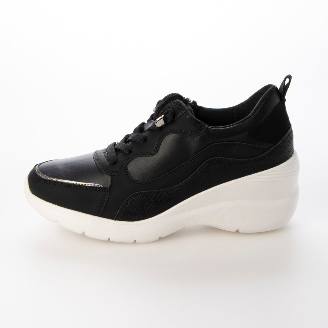 ラウンドアバウト Round About ヒールアップスニーカー (ブラックコンビ) ブラックコンビ