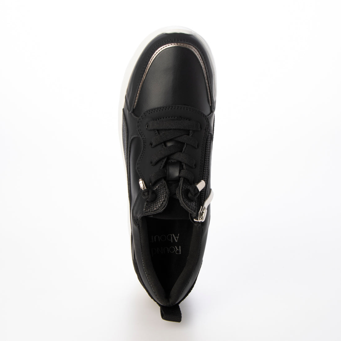 ラウンドアバウト Round About ヒールアップスニーカー (ブラックコンビ) ブラックコンビ