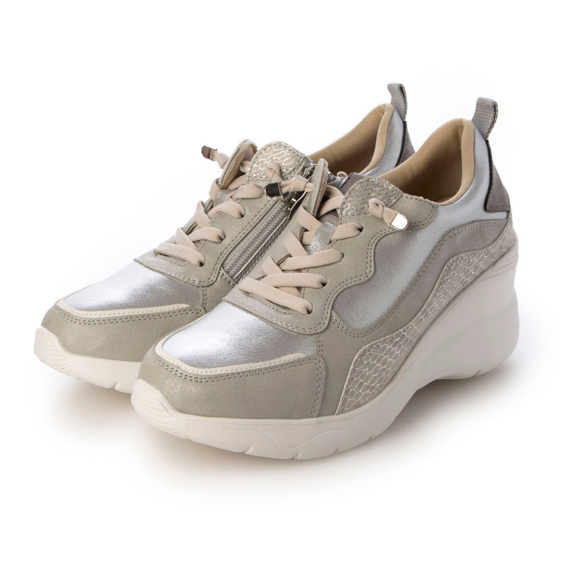 ラウンドアバウト Round About ヒールアップスニーカー (シルバーコンビ) シルバーコンビ