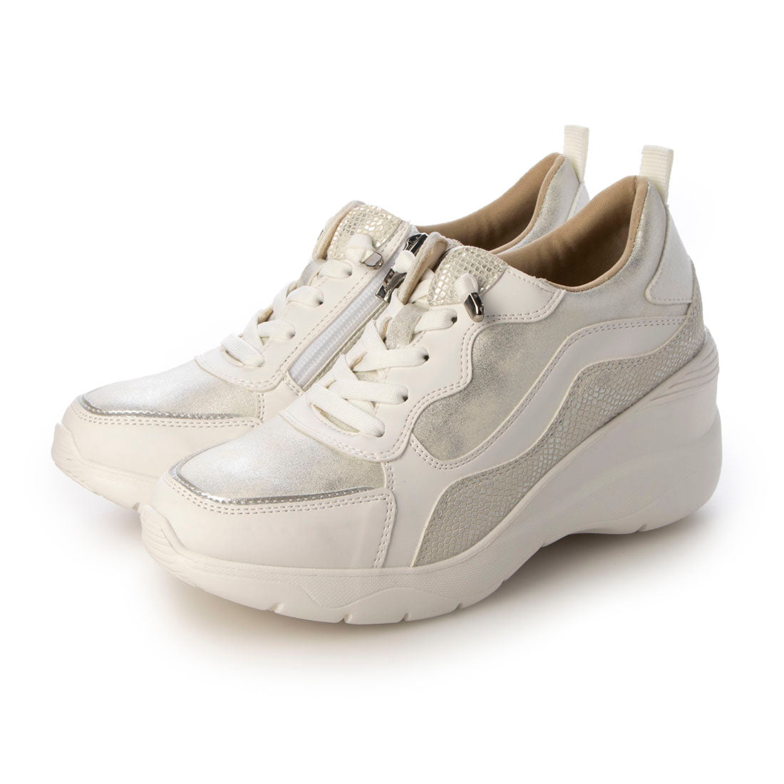 ラウンドアバウト Round About ヒールアップスニーカー (ホワイトコンビ) ホワイトコンビ