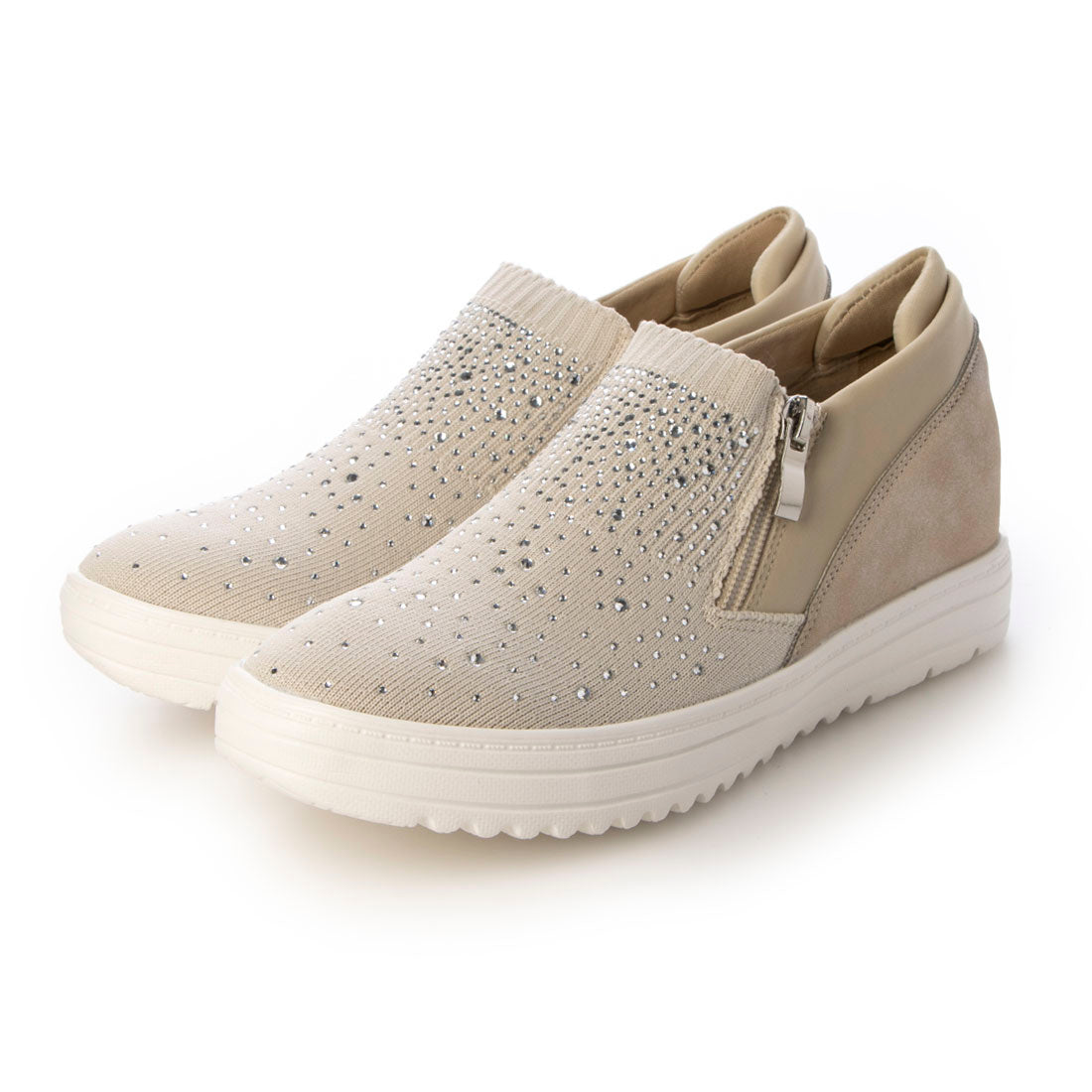 ラウンドアバウト Round About ラインストーンインヒールスニーカー (ホワイトコンビ) ホワイトコンビ