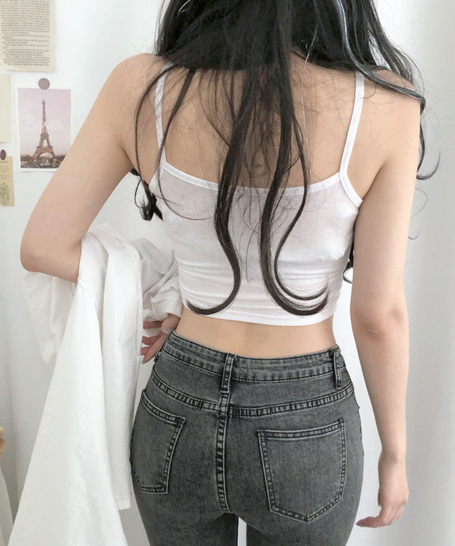 リフ Riff クロップド丈キャミソール インナー ショート丈 へそ出し トップス カットソー ノースリーブ 半袖 無地