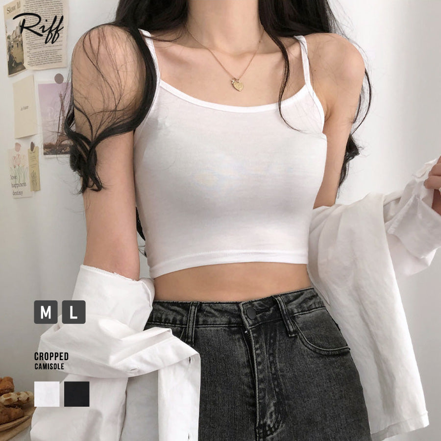リフ Riff クロップド丈キャミソール インナー ショート丈 へそ出し トップス カットソー ノースリーブ 半袖 無地