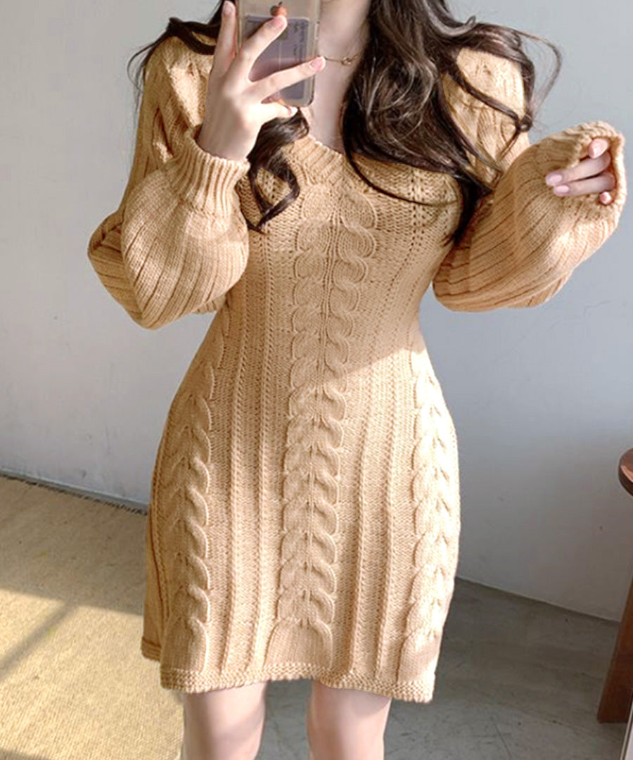 fitted lace wedding dress Cable-Knit Round Neck Mini Sweater Dress – ClosetEnvyOnline main image 0