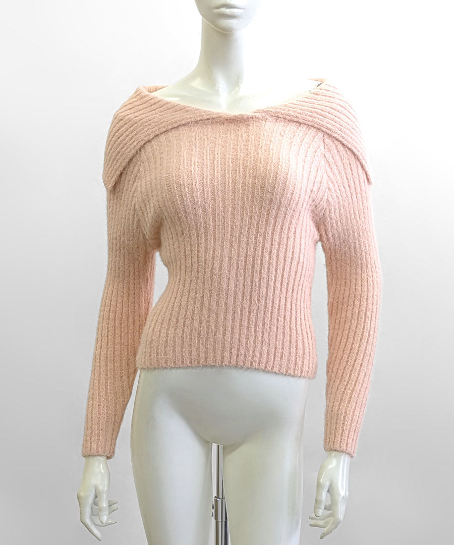 Riff Riff 大翻領羅紋針織毛衣 毛絨針織 羅紋編織 套頭衫 T恤 上衣 長袖 素色