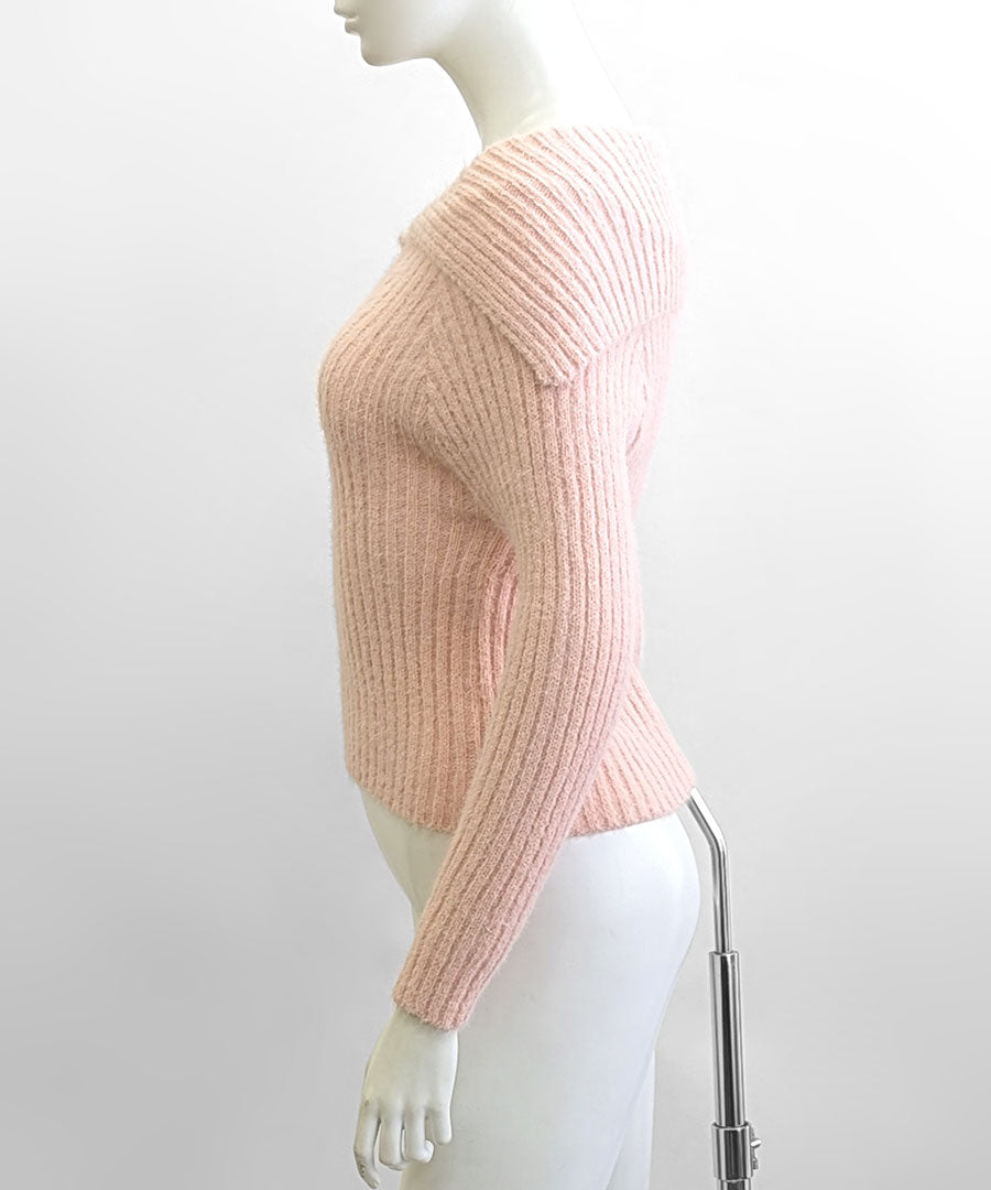 Riff Riff 大翻領羅紋針織毛衣 毛絨針織 羅紋編織 套頭衫 T恤 上衣 長袖 素色