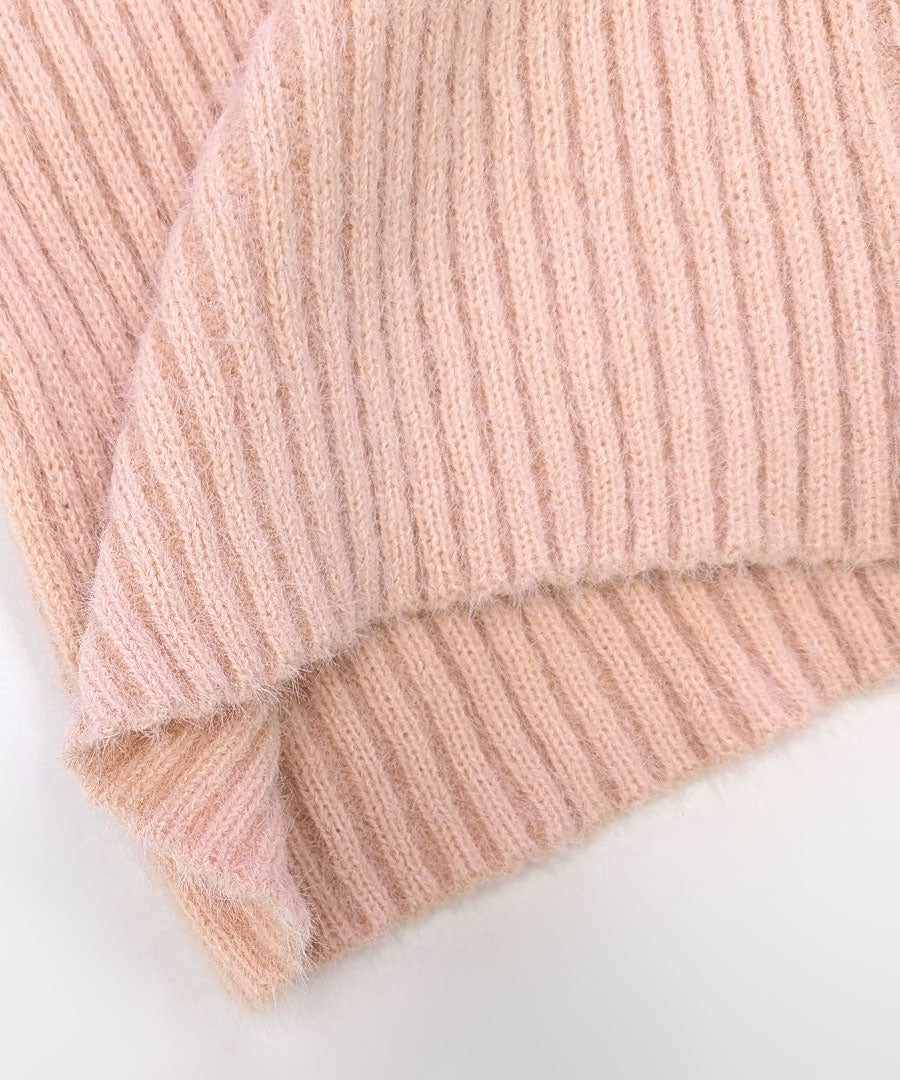 Riff Riff 大翻領羅紋針織毛衣 毛絨針織 羅紋編織 套頭衫 T恤 上衣 長袖 素色