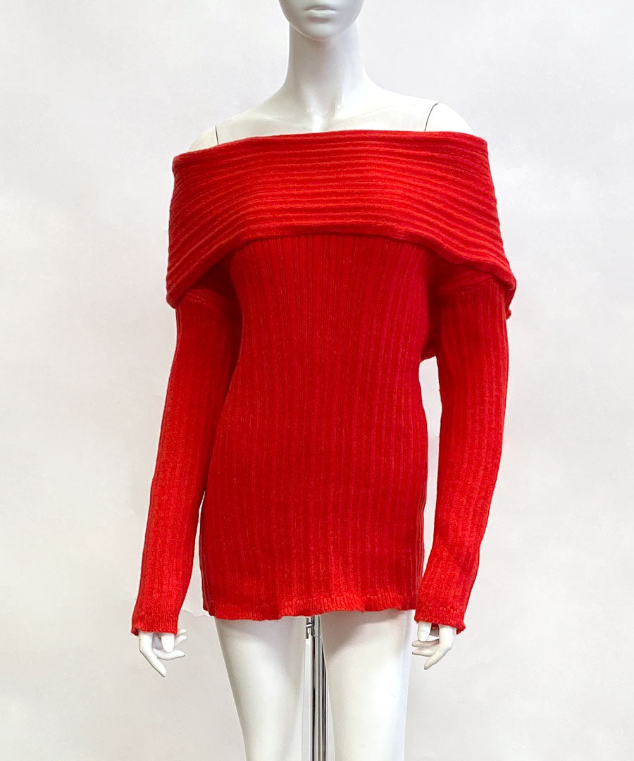 リフ Riff オフショルニットトップス オフショルダー オフタートル リブ編み リブニット セーター Tシャツ カットソー プルオーバー トップス 長袖 無地