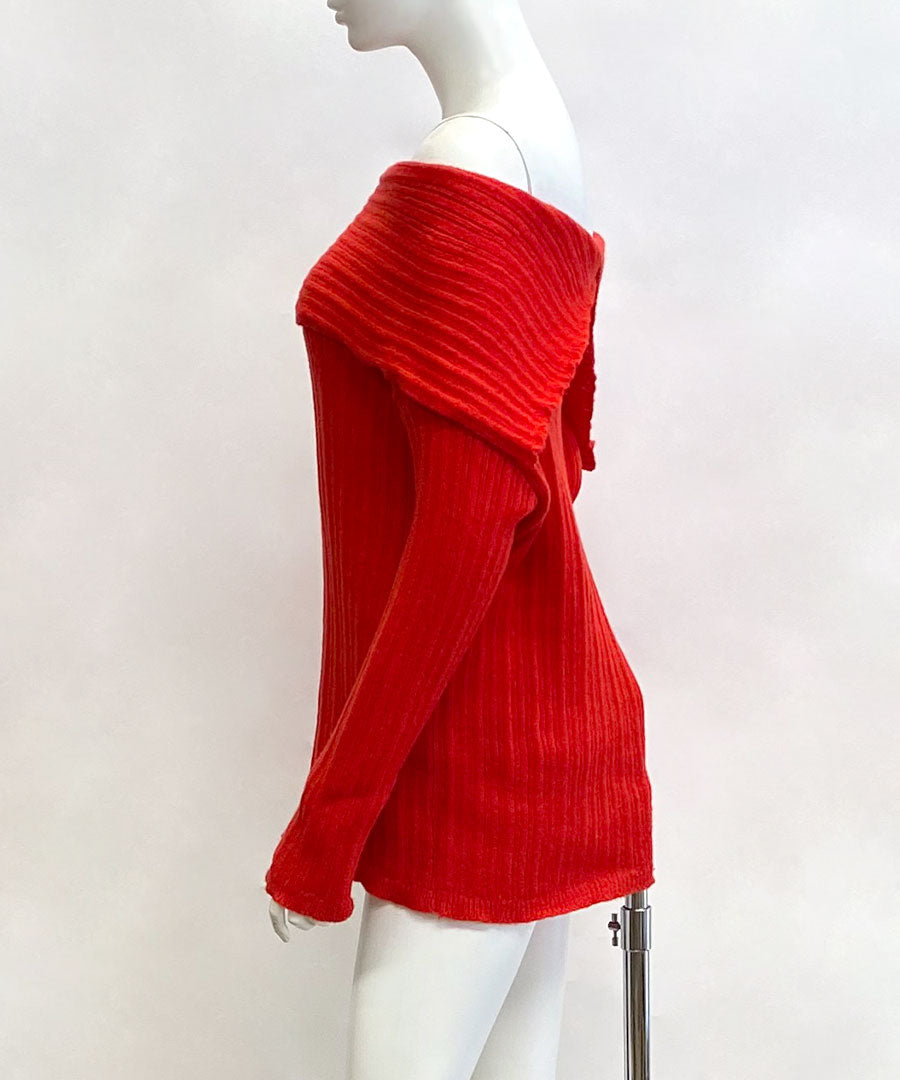 リフ Riff オフショルニットトップス オフショルダー オフタートル リブ編み リブニット セーター Tシャツ カットソー プルオーバー トップス 長袖 無地