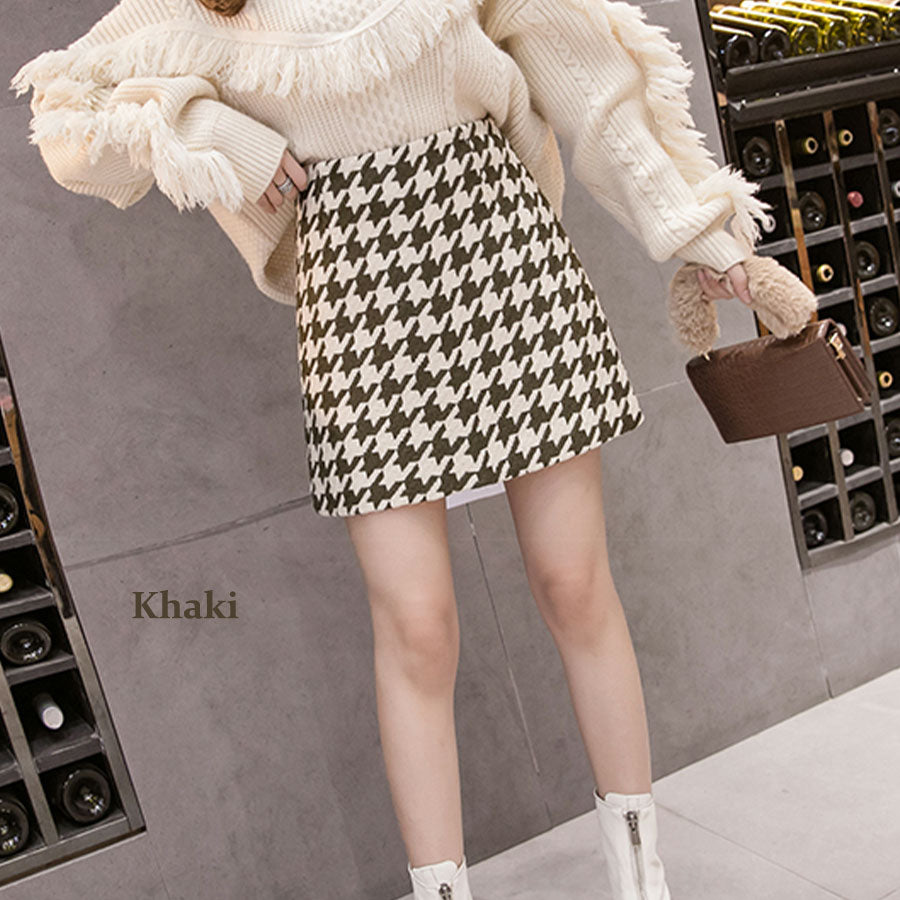 Riff Houndstooth Mini Skirt Short Skirt Tight Skirt Bottom Houndstooth Pattern