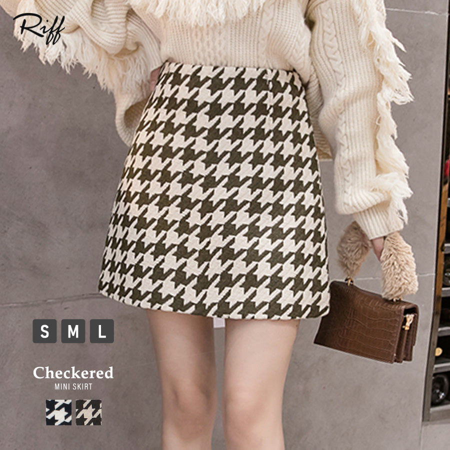 Riff Houndstooth Mini Skirt Short Skirt Tight Skirt Bottom Houndstooth Pattern