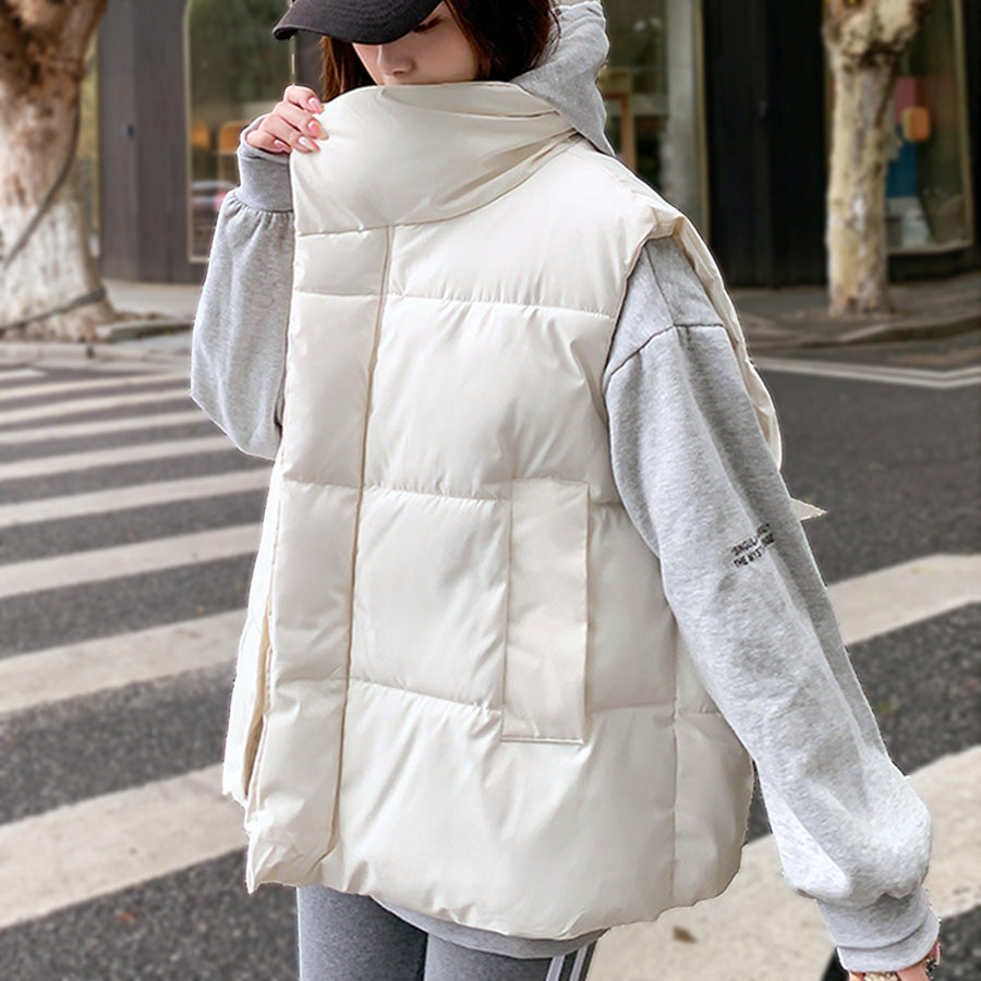 リフ Riff 中綿ベスト オーバーサイズ ダウンベスト アウター ジャケット ブルゾン 無地 (アイボリー) アイボリー