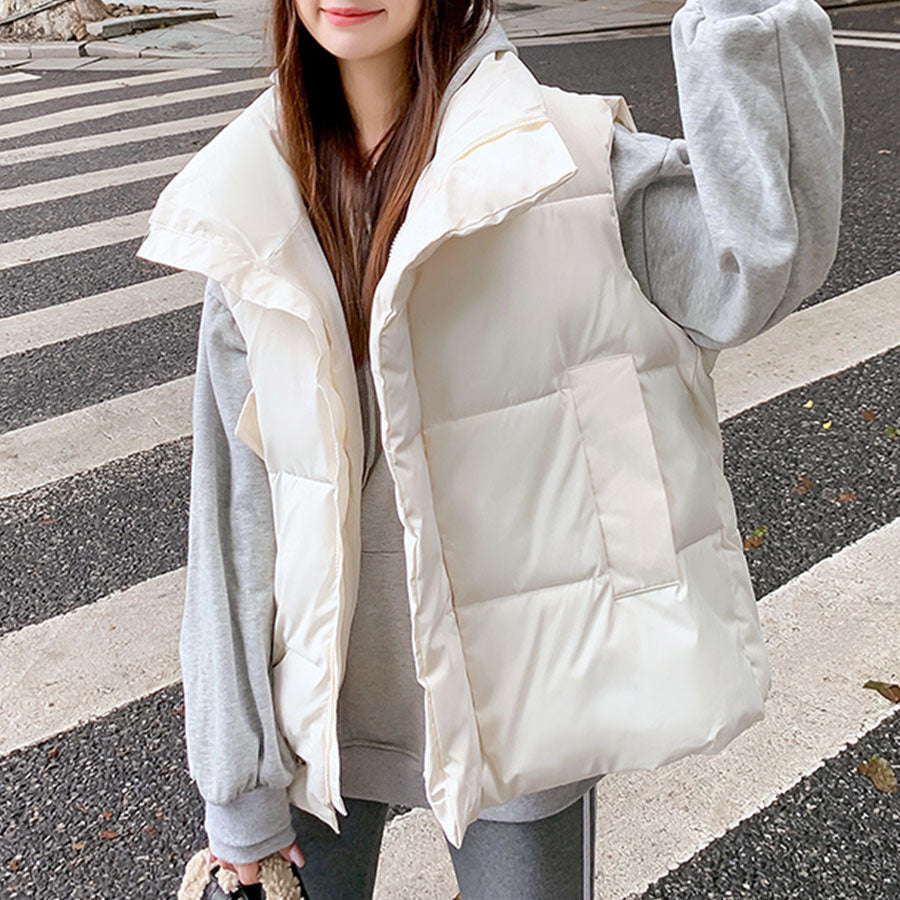 リフ Riff 中綿ベスト オーバーサイズ ダウンベスト アウター ジャケット ブルゾン 無地 (アイボリー) アイボリー