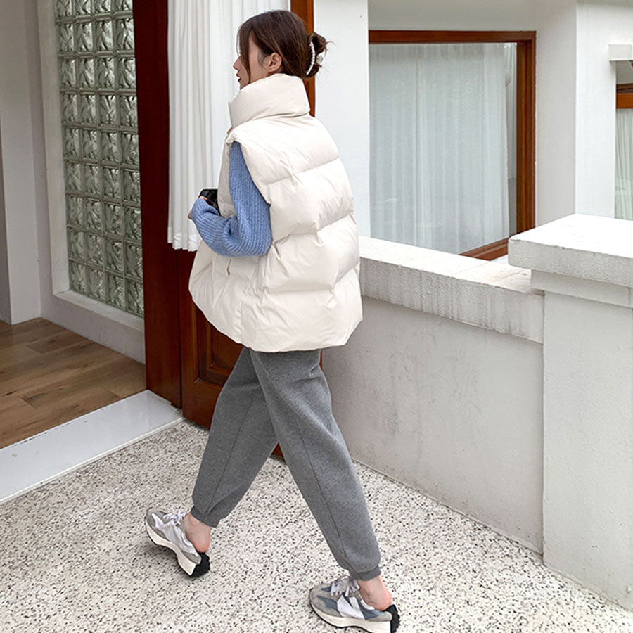 リフ Riff 中綿ベスト オーバーサイズ ダウンベスト アウター ジャケット ブルゾン 無地 (アイボリー) アイボリー