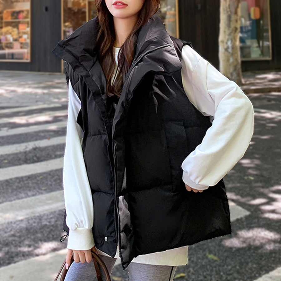 リフ Riff 中綿ベスト オーバーサイズ ダウンベスト アウター ジャケット ブルゾン 無地 (ブラック) ブラック