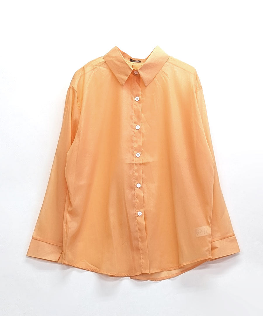 Riff Sheer Shirt Back Slit See-Through Outer Blouse Top Oversized Big Size Large Size Loose Long Sleeve Plain