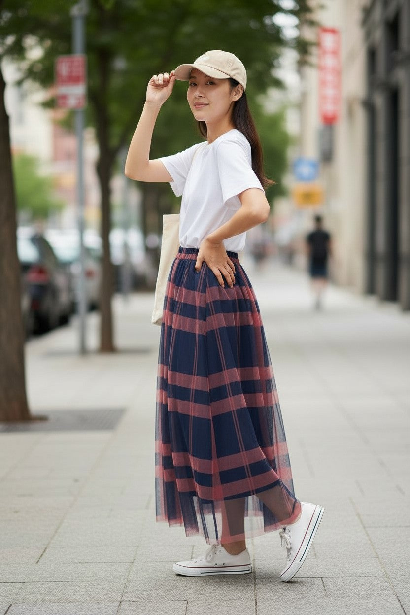 リバース プラス Re:Birth+ チュールレース使いチェックスカート (ネイビー) ネイビー