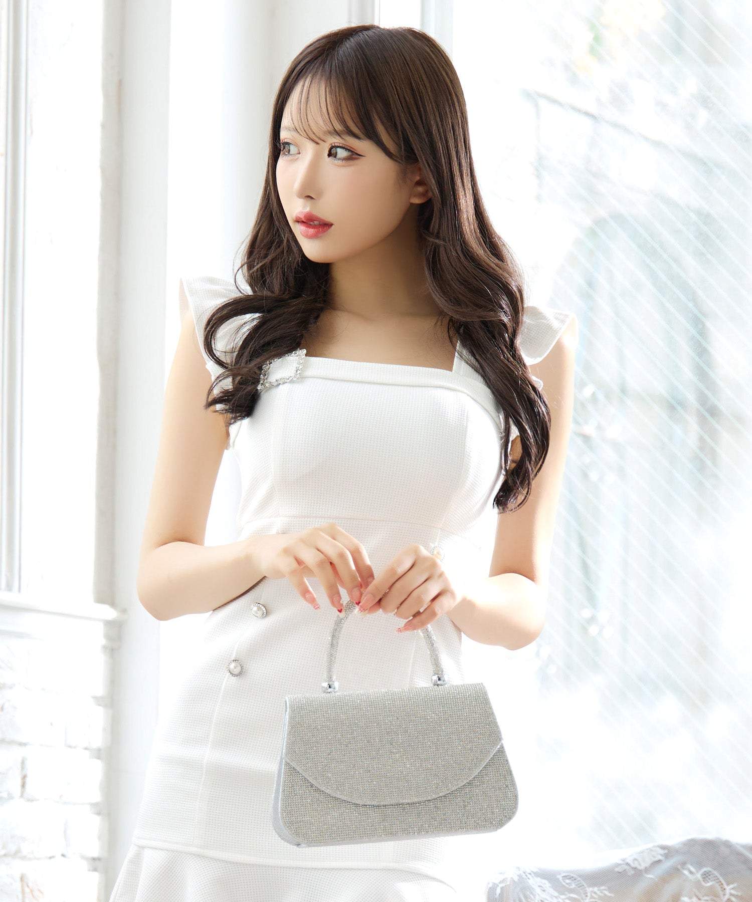 レティカ Retica 2Wayチェーンショルダー付きラインストーンハンドミニバッグ