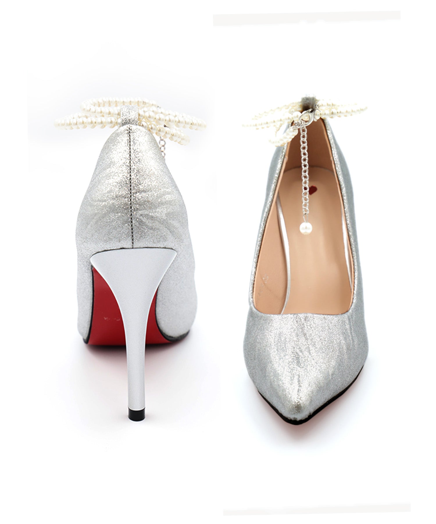 レティカ Retica ワッシャー加工パールアンクルストラップパンプス (10.5cmヒール) (シルバー) シルバー