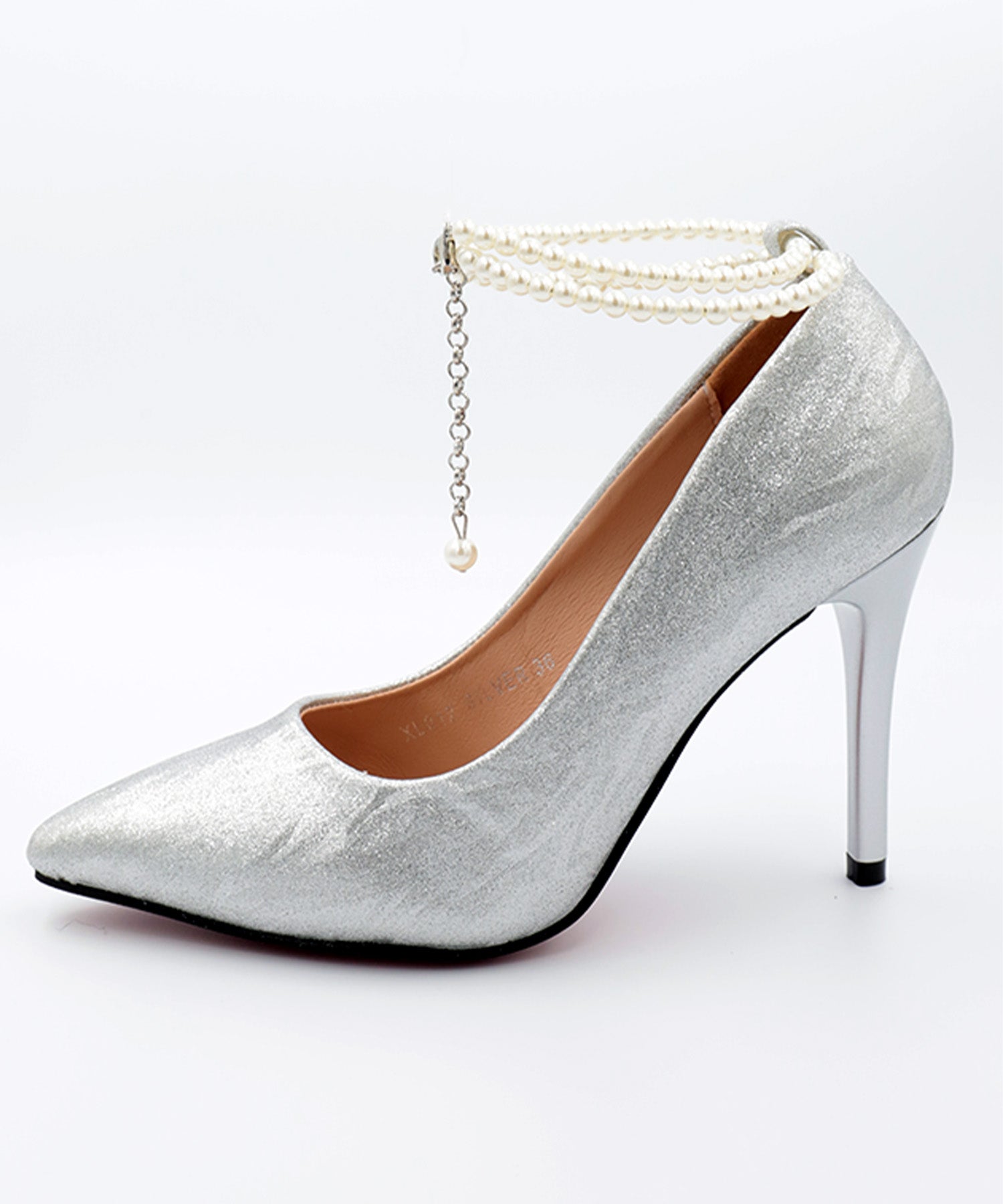 レティカ Retica ワッシャー加工パールアンクルストラップパンプス (10.5cmヒール) (シルバー) シルバー