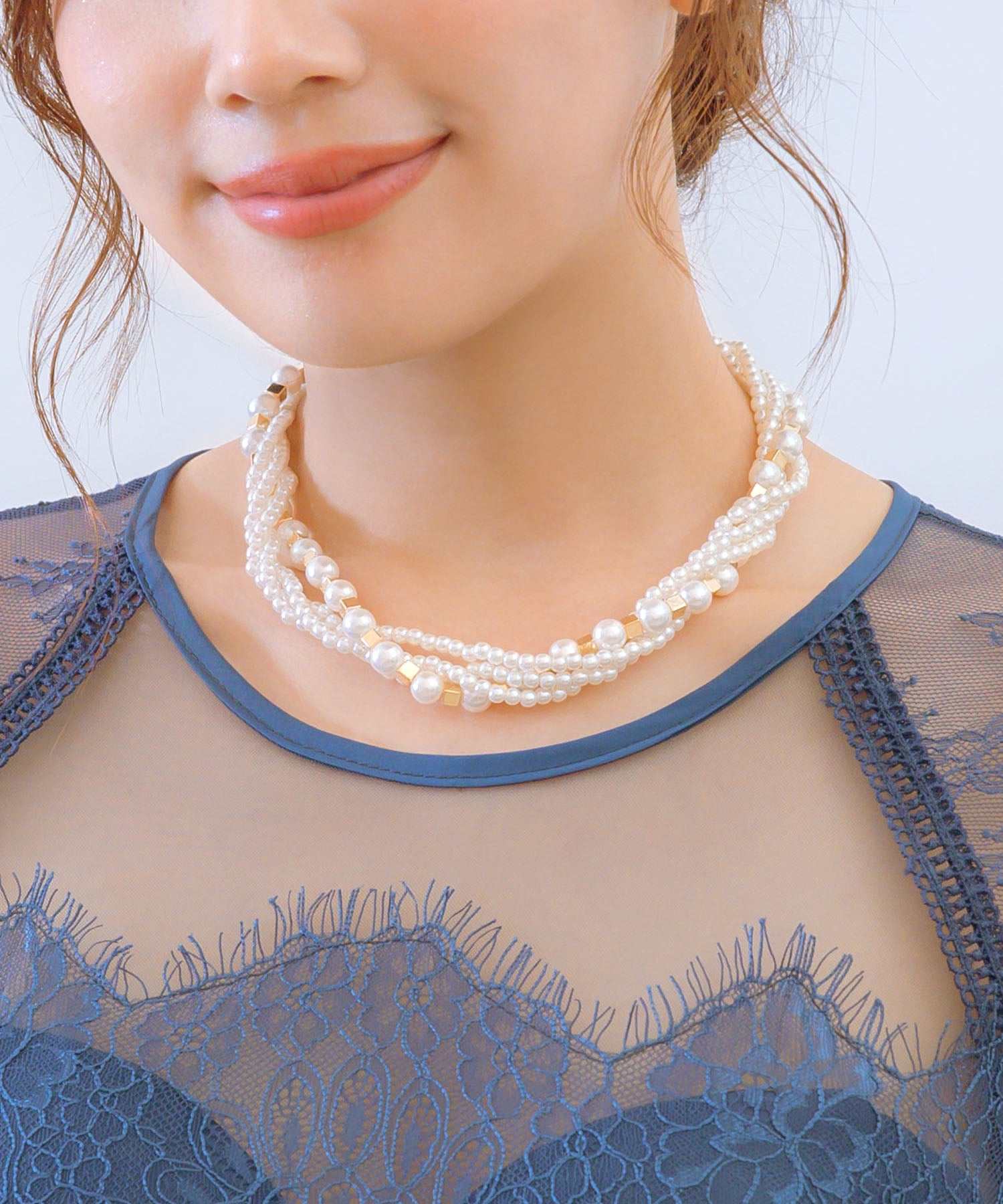 レティカ Retica 大小ミックスホワイトパールネックレスアクセサリー結婚式