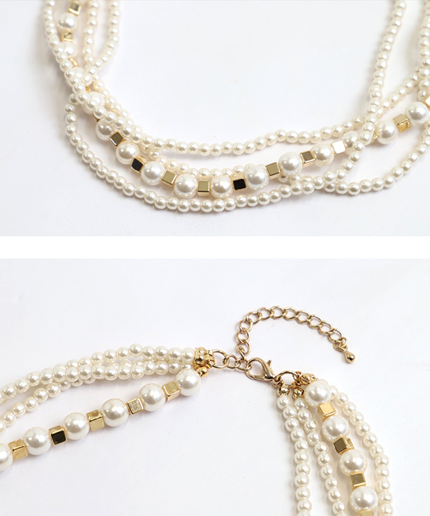 レティカ Retica 大小ミックスホワイトパールネックレスアクセサリー結婚式 (ホワイト×ゴールド) ホワイト×ゴールド