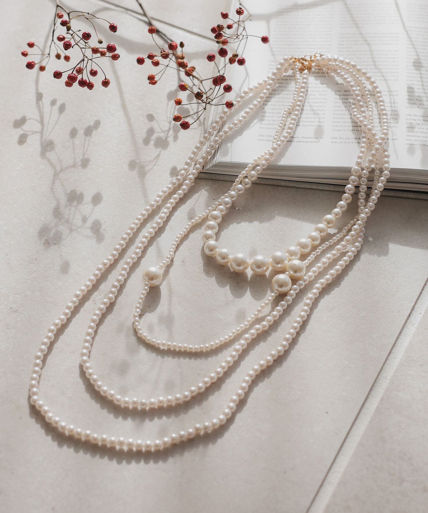 レティカ Retica 大小パールミックスデザイン4連ロングパールネックレス パーティー (ホワイト) ホワイト