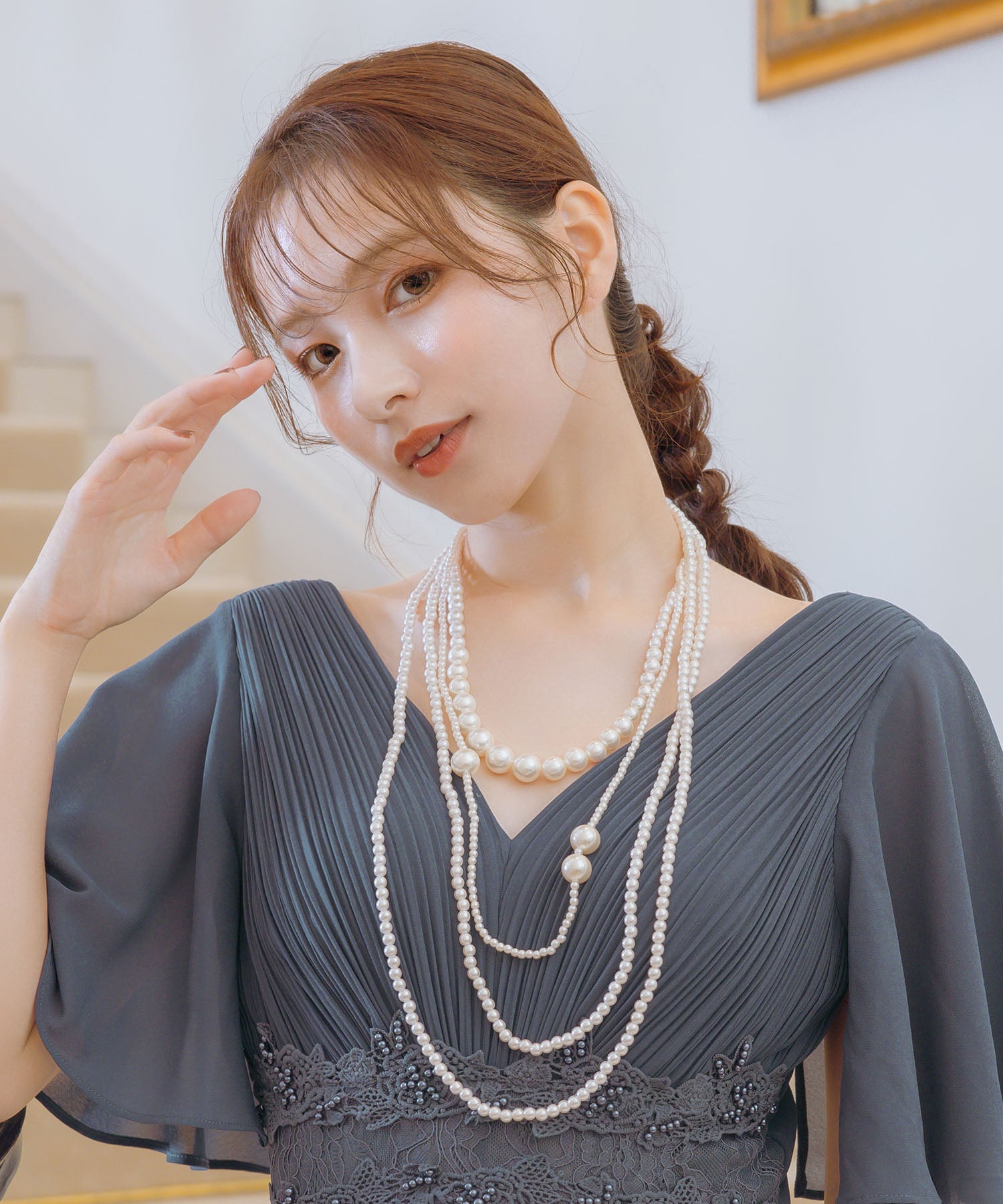 レティカ Retica 大小パールミックスデザイン4連ロングパールネックレス パーティー (ホワイト) ホワイト