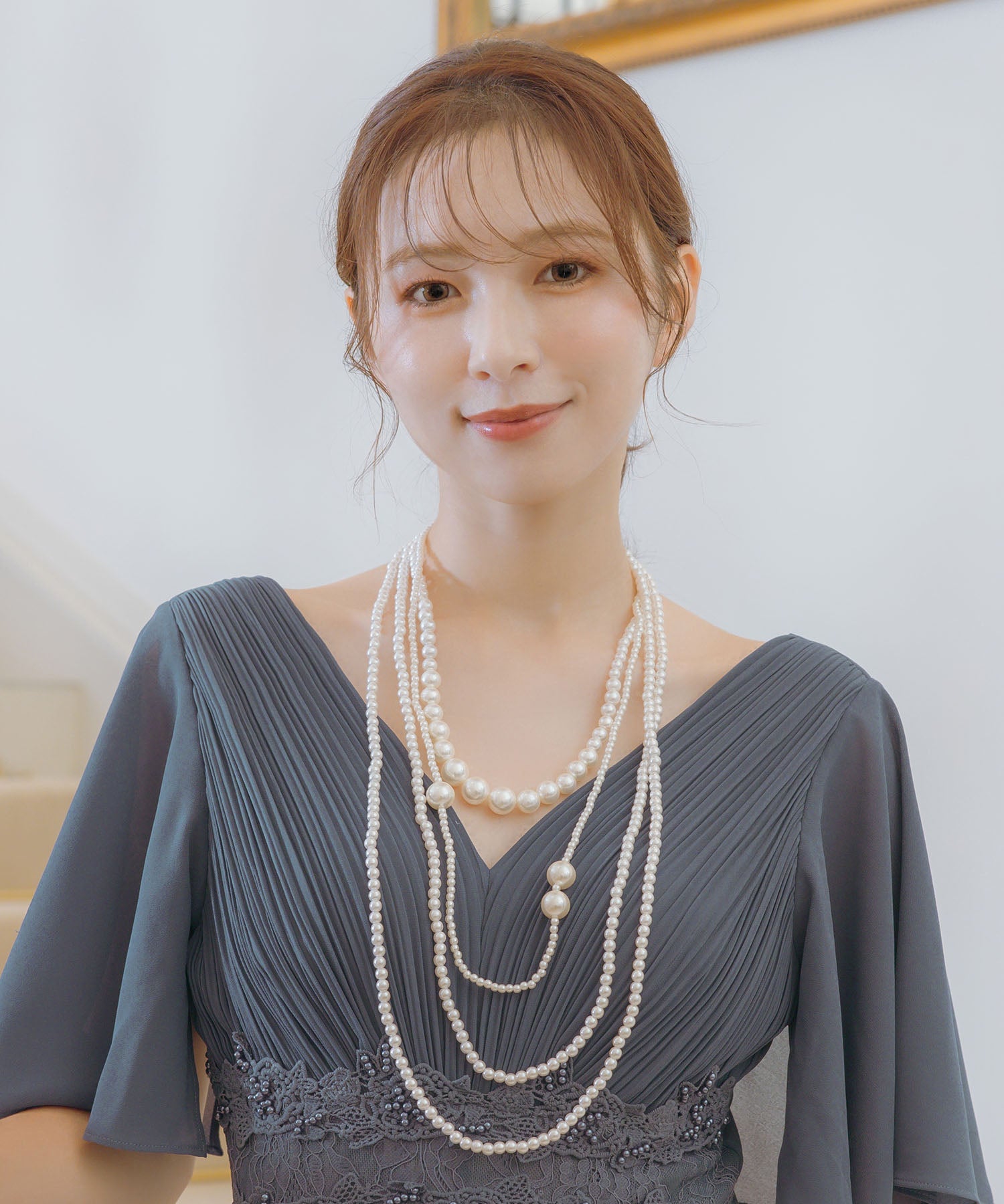 レティカ Retica 大小パールミックスデザイン4連ロングパールネックレス パーティー (ホワイト) ホワイト