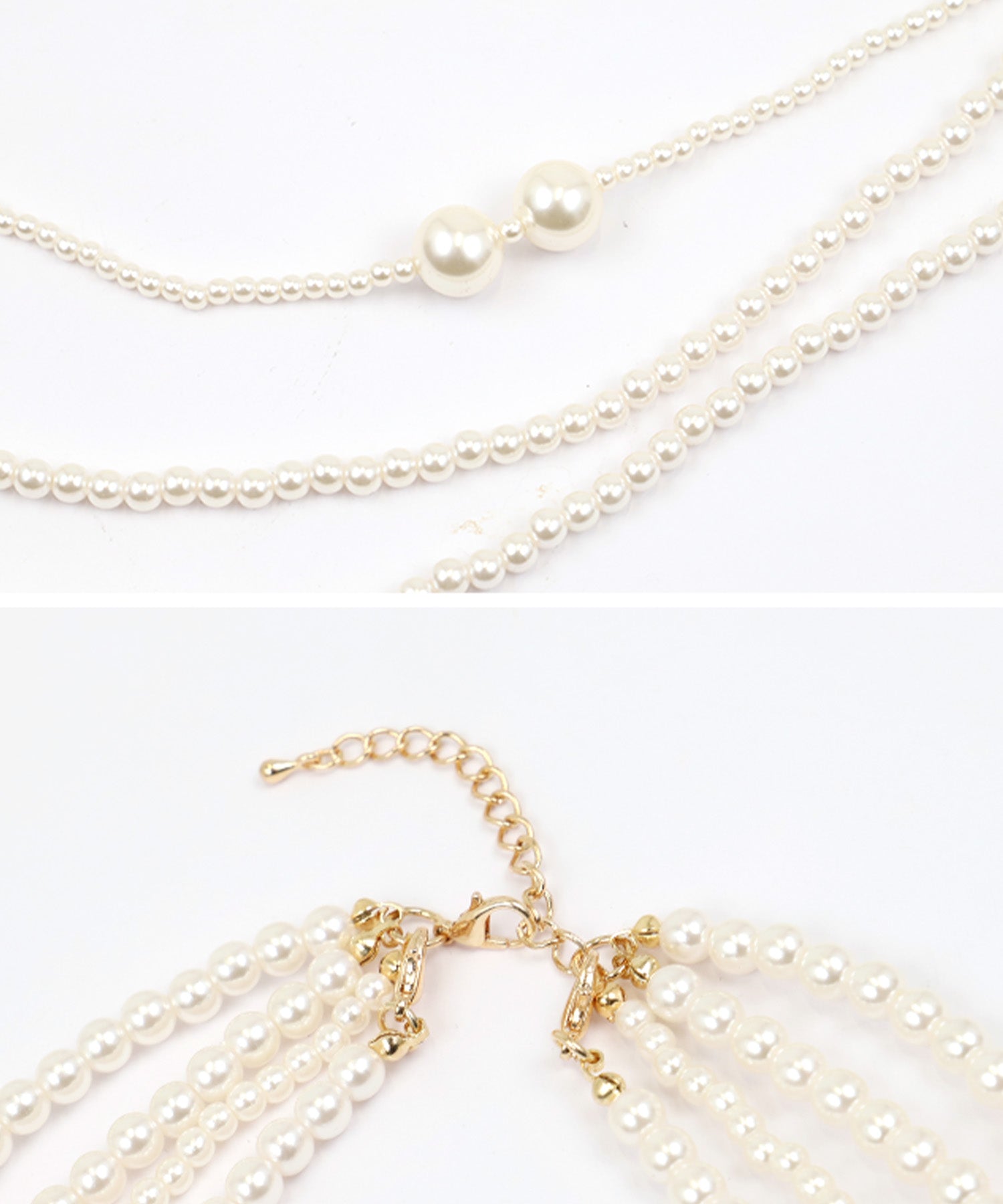 レティカ Retica 大小パールミックスデザイン4連ロングパールネックレス パーティー (ホワイト) ホワイト